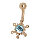 9 carat gold belly button piercing SUN special, light blue crystal
