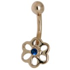 9 carat gold navel piercing small flower, dark blue crystal in the middle