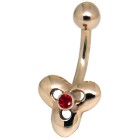 9 carat gold belly button piercing symbol flower, red crystal