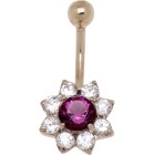 carat gold navel piercing Crystal flower DRAMA, round purple crystal in the centre