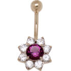 carat gold navel piercing Crystal flower DRAMA, round purple crystal in the centre
