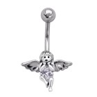 Belly button piercing angel made of steel and silver, flying angel