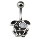 Belly button piercing 1.6x10mm with a black dog made of 925 silver