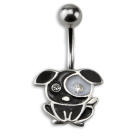 Belly button piercing 1.6x10mm with a black dog made of 925 silver