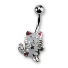 Belly button piercing 1.6x10mm with colored cat made of 925 silver