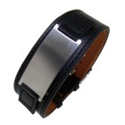 Black leather strap with matted stainless steel plate