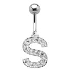ABC Design Belly Button Banana with Cubic Zirconia - Letter S