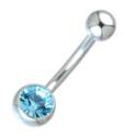Standard surgical steel navel piercing with a 6mm ball on the bottom and a 4mm ball on the top
