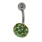 Belly button piercing with many green/olive crystals in an epoxy mass in 1.6x6mm / 1.6x8mm / 1.6x10mm / 1.6x12mm / 1.6x14mm len