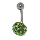 Belly button piercing with many green/olive crystals in an epoxy mass in 1.6x6mm / 1.6x8mm / 1.6x10mm / 1.6x12mm / 1.6x14mm len