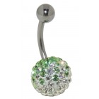 Belly button piercing with many white and green crystals in an epoxy mass in1.6x6mm / 1.6x8mm / 1.6x10mm / 1.6x12mm / 1.6x14mm 