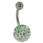 Belly button piercing with many white and green crystals in an epoxy mass in1.6x6mm / 1.6x8mm / 1.6x10mm / 1.6x12mm / 1.6x14mm 