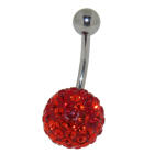 Belly button piercing with many red and orange crystals in an epoxy mass in 1.6x6mm / 1.6x8mm / 1.6x10mm / 1.6x12mm / 1.6x14mm 