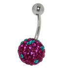Belly button piercing with many pink and turquoise crystals in an epoxy mass in 1.6x10mm / 1.6x12mm / 1.6x14mm / 1.6x8mm / 1.6x