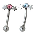 Eyebrow piercing with crystals, left and right star