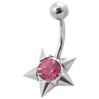 Navel piercing with pointed star and central crystal