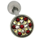 Tongue piercing out of surgical steel, 1.6mm thick with crystal stones in different colors