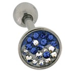 Tongue piercing 1.6x19mm with crystal stones, Yin Yang motif in contrasting colour