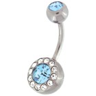 Belly button piercing with 12 mini crystals circling around a large crystal