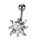 Navel piercing 1.6x10mm in the shape of a sun with a synthetic pearl