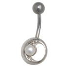 Belly button piercing 1.6x10mm with a moon design and a faux pearl