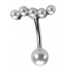 Belly piercing 1.6x10mm with a wave design and several artificial pearls