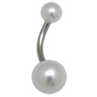 Navel piercing 1.6x10mm with two white artificial pearls