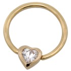 14 carat gold nipple piercing ring heart with glass stone