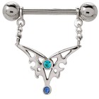 Nipple piercing made of 925 sterling silver ornament attachment with 2 crystals