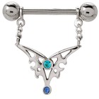 Nipple piercing made of 925 sterling silver ornament attachment with 2 crystals