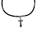 Steel necklace with rubber and cross pendant