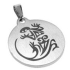 Round stainless steel pendant with salamander motif