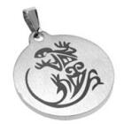 Round stainless steel pendant with salamander motif