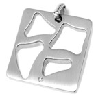 Stainless steel pendant with cutouts and a crystal