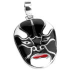 Stainless steel pendant Chinese mask black and white enamelled