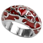 Steel ring with red acrylic inlay