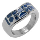 Steel ring with blue acrylic, retro motif
