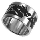 Steel ring with black dragon motif 091