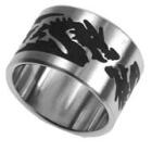 Steel ring with black dragon motif 091