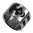 Steel ring with black skull motif 092