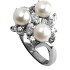 Steel ring with freshwater pearls and navette stones