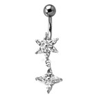 Belly button piercing with set zirconia, two star pendants