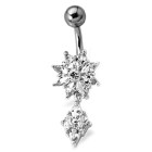 Belly button piercing with set zirconia, two flowers